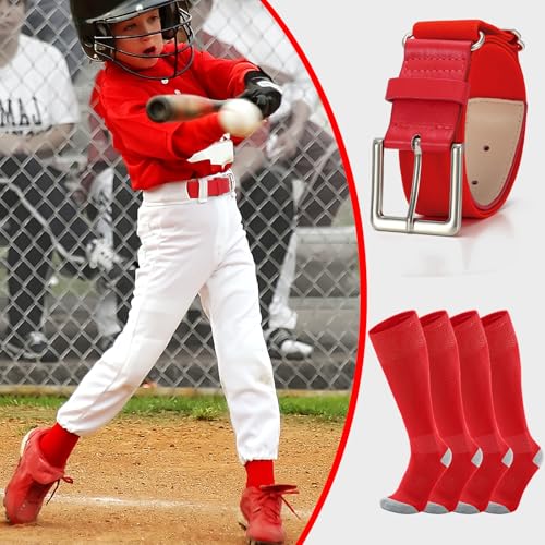 VONMELLI Baseball Socks and Belt Combo Elastic Softball Belt and Socks Adjustable Waist Belt for Boys Youth Adult 6