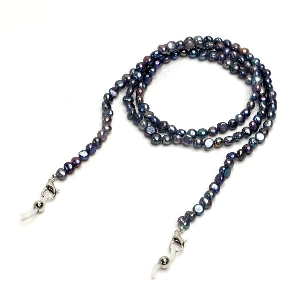 Damen-Brillenkette, Brillenschnur, natürliche Schwarze Perlen-Brillenkette, All-Match-Lesebrillen-Lanyard-Brille, rutschfestes Seil