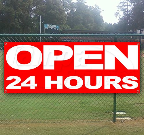 Open 24 Banner 13 oz | Non-Fabric | Heavy-Duty Vinyl Single-Sided With Metal Grommets