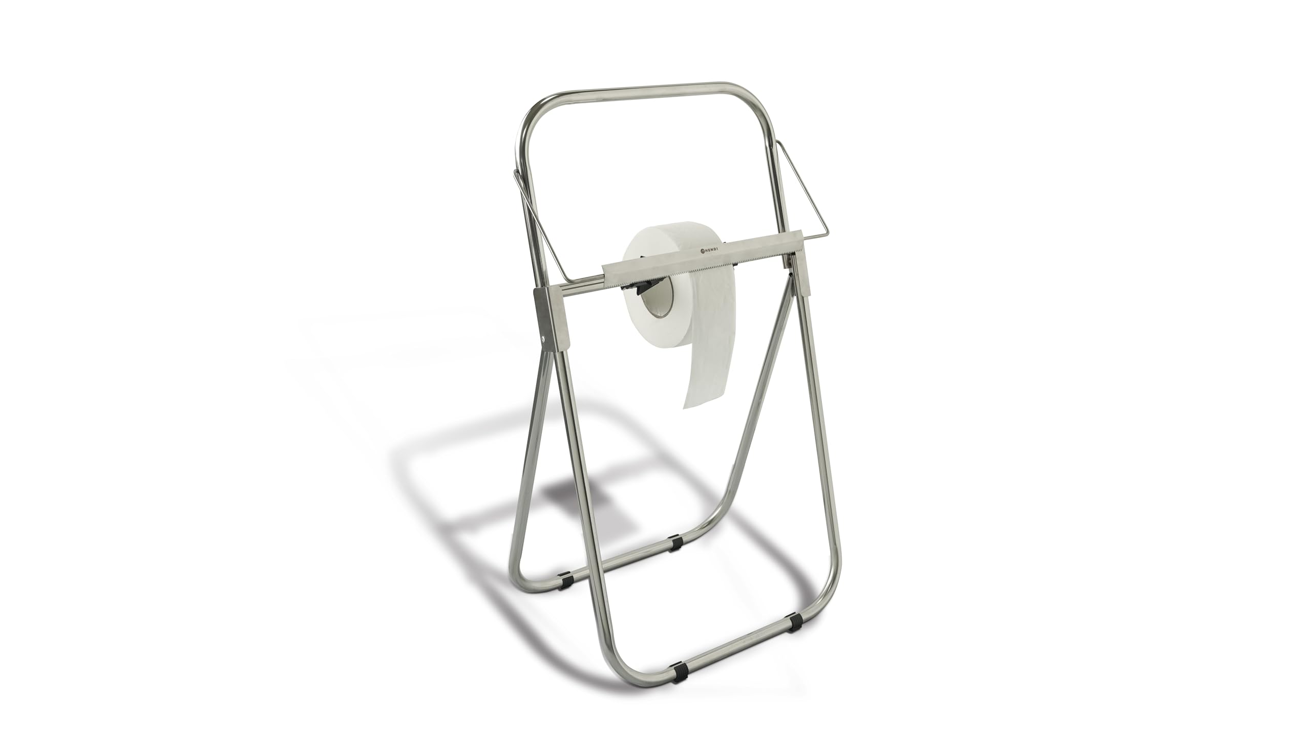 HENDI Distributeur d’essuie-mains sur pied, porte-rouleau, dérouleur avec barre dentée, pour rouleaux jusqu’à 43cm de largeur, 540x395x(H)975mm, acier inoxydable