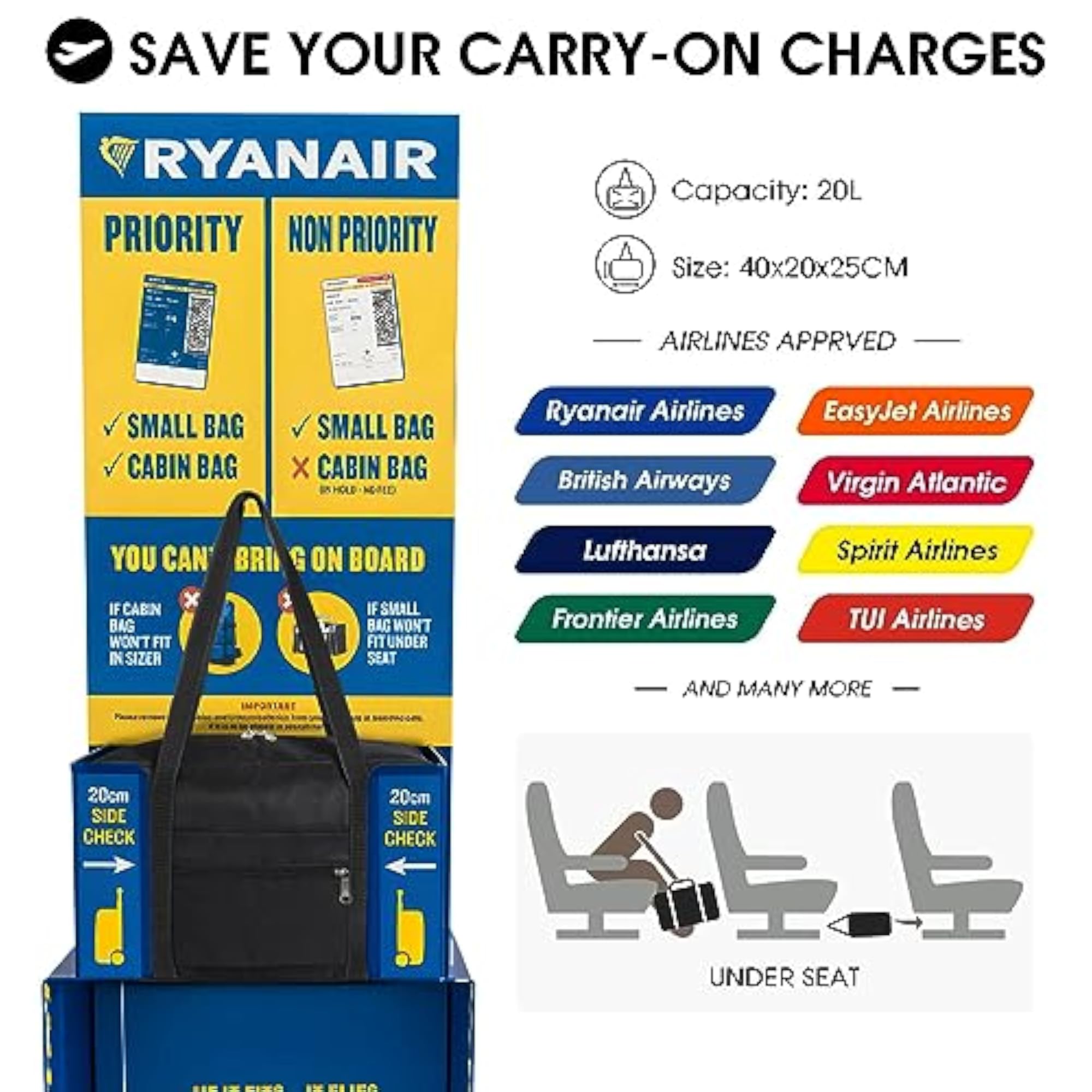 Black Cabin Bag Waterproof Travel Bag