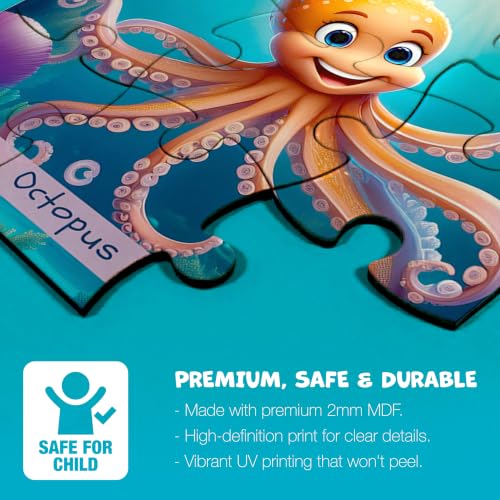 Image of 11 Strokes 6 in 1 Fish Jigsaw Puzzle for Kids Age 3+ | 54 Pieces | Clownfish Dolphin Shark Octopus Turtle Crab | Premium MDF | Ocean Educational Toy