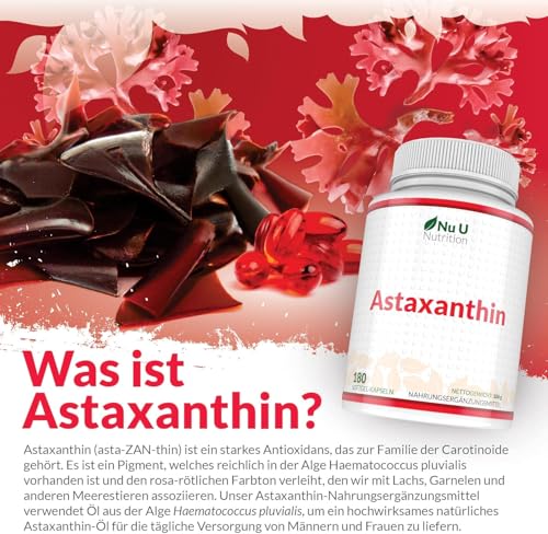 Astaxanthin 12mg - 180 Hochwirksame Softgel-Kapseln - 6-Monats-Vorrat - Kraftvolles Antioxidans-Ergänzungsmittel - Astaxanthin aus Haemotococcus Pluvialis Algen - Hergestellt in Großbritannien