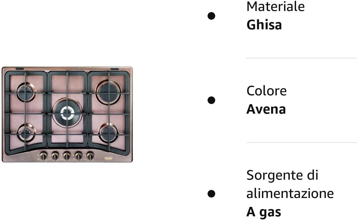 DeLonghi ROF 57 PRO Incasso Piano cottura a gas Avena piano cottura