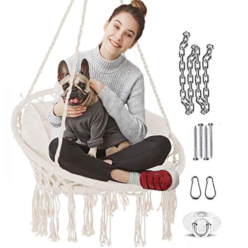 NOOKSTA Hammock Chair -Ultimate Comfort Hanging Chairs for bedrooms Set- Hanging Chair, Deluxe Cushion for Macrame Swinging Chairs & Hanging kit. Boho Decor Perfect for Outdoor Chair or Bedroom Swing