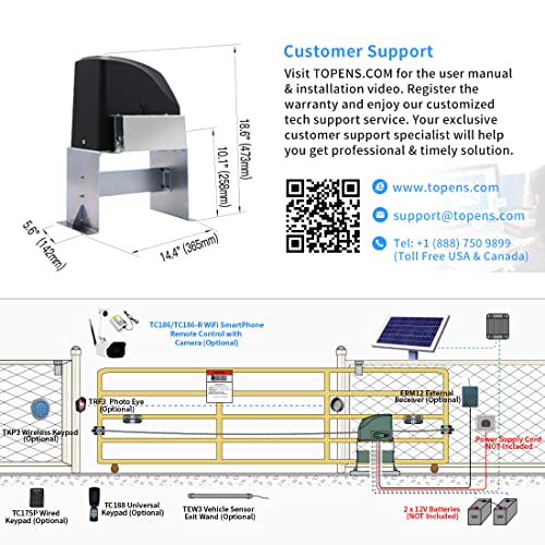 TOPENS DKC500S Solar Sliding Gate Opener Chain Drive Automatic Gate