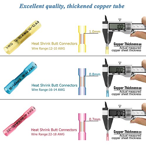 300pcs Heat Shrink Butt Connectors Terminals, Camtek Waterproof Wire Connectors Electrical Terminals Insulated CrimpTerminals Marine Automotive Butt Electrical Connectors Kits (3 Colors / 3 Sizes) - Thumbnail 7