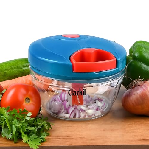 Clazkit Kitchen Dori Handy Vegetable and Fruit Manual Onion Dry Fruit Salad Maker Vegetable Quick String Chopper Machine, Cutter – 3 Stainless Steel Blades -450ml