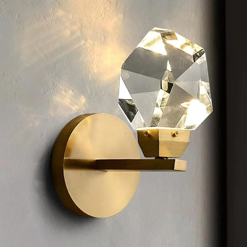 LOGT LED Gold Crystal Wall Light K9 Indoor Walllamp Modern Minimalist Crystal Lamp Wall Glass Lampshade Artistic Design Wall Lighting Warm White 3000K Living Room Lamp Bedroom Light