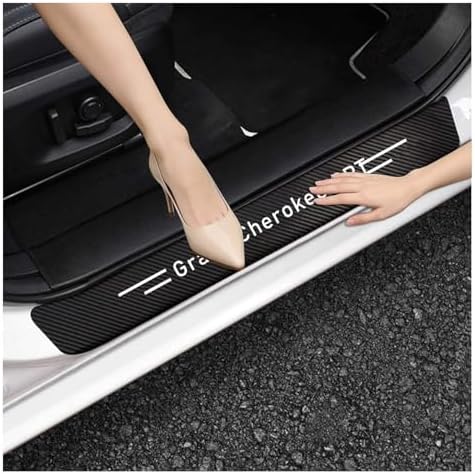 Car Door Sill Protector,Sill Protector Compatible with Jeep Grand Cherokee SRT 2013-2020 4Pcs Door Entry Guard Scuff Sill Protector Plate- Carbon Fiber Anti-Scratch Sticker