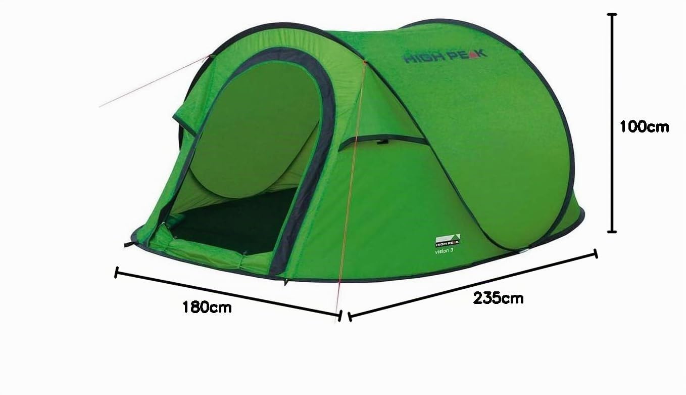 High Peak Wurfzelt Vision 3, Pop Up Zelt für 3 Personen, Festivalzelt freistehend, super leichtes Schnellöffnungs-Wurfzelt, 1500 mm wasserdicht, Ventilationssystem, Moskitoschutz Sport & Freizeit