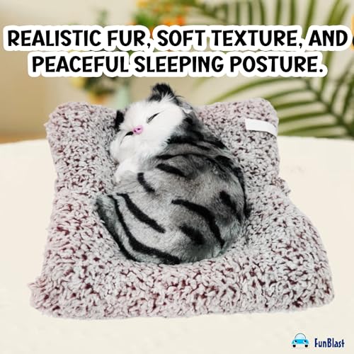Image of FunBlast Cute Sleeping Cat Plush Toy with Meow Sound, Gift for Kids, Toy Accessories for Car Dashboard (Stripped Black)