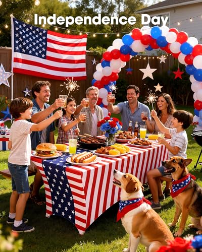 Image of Pureegg 4th of July USA 250th Anniversary Spandex Tablecloth 6ft - 2 Pack, Patriotic American Flag Fitted Stretch Table Cover for 6 ft Rectangle Table, Tablecloth for Independence Day Party