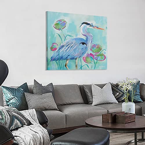 Posters Heron Wall Art Cormorant Art Bird Poster Heron Oil Painting Home Decoration Canvas Prints Pictures For Living Room Bedroom Decor 28X28Inch(70X70Cm) Frame-Style #TOP2