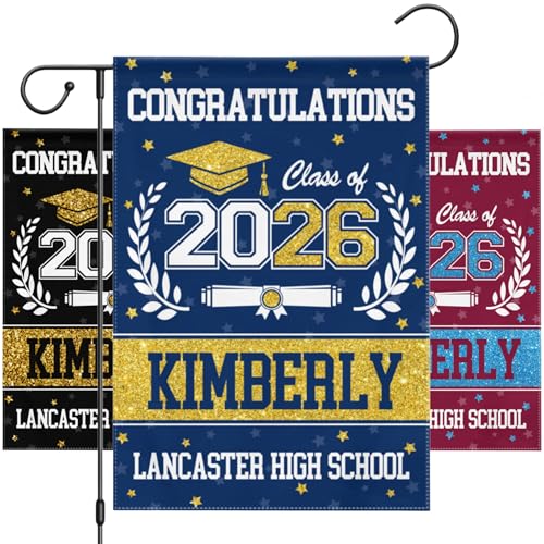 Personalized Graduation Garden Flag with Name School & Year Class of 2026 Custom Yard Sign Decor Double-Sided Optional Weather-Resistant Polyester Outdoor Decor for Graduation Party High School or College Senior Gift