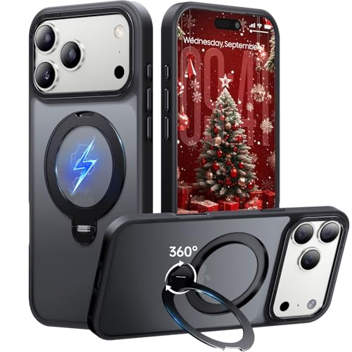 Image of 360 Spin Magnetic Stand for iPhone 17 Pro Max Case, Fit for MagSafe, Mil-STD Protective Case for iPhone 17 Pro Max Phone Case with Kickstand Rotatable 6.9 inch, Black