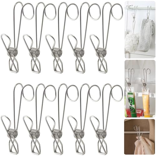 洗濯バサミ ステンレス クリップ ピンチ 洗濯物干し クリップ 収納小物 挟んで掛らける 洗濯ばさみ キッチン用便利なフック 室内 浴室 洗面所多目的 長い尾 洗濯用の服ピンは/物干し竿/洗濯/スナック袋のシール/部屋の装飾 洗濯ばさみ 10個セット
