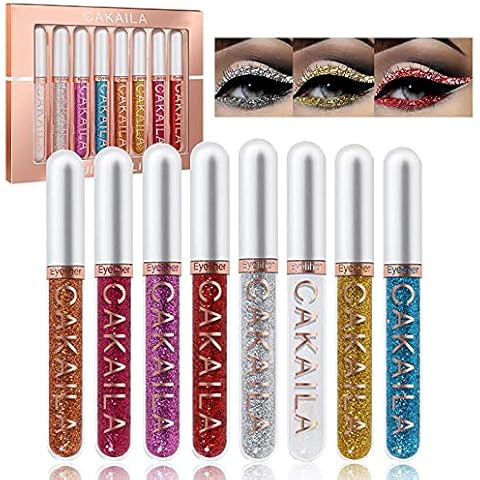Gireatick 8pcs Liquid Glitter Eyeliner Set, 8 colors Shimmer Sparkling Silver Metallic Colorful Eyeliner Kit, Long Lasting Waterproof Shimmer Sparkling Eyeshadow Cover