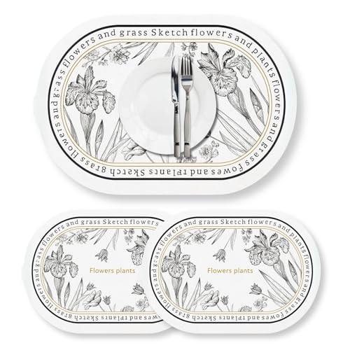 Image of PU Leather Placemat Set of 2 | Floral Print Design | Heat-Resistant, Easy-Clean Table Mat | Waterproof Dining Placemat for Dining Table, Kitchen & Everyday Use (Graceful Blooms)
