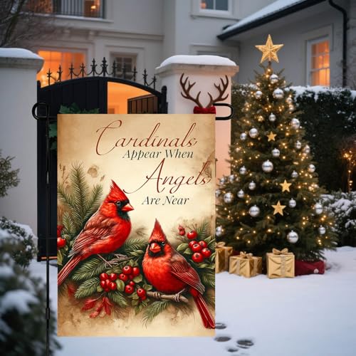 Image of BlissYard Winter Garden Flag Cardinal Angels Quote 12 x 18 Inch
