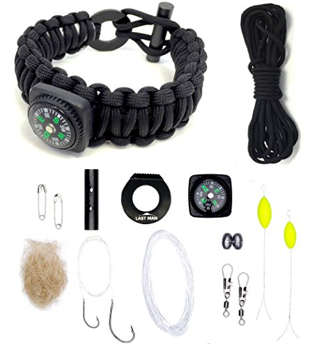 LAST MAN The Ultimate Paracord Survival Kit Bracelet (Large, Black with Compass)