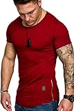 amicitia zürich  Amaci&Sons Oversize Herren Vintage T-Shirt Zipper Crew Neck Rundhals Basic Shirt 6004 Bordeaux M