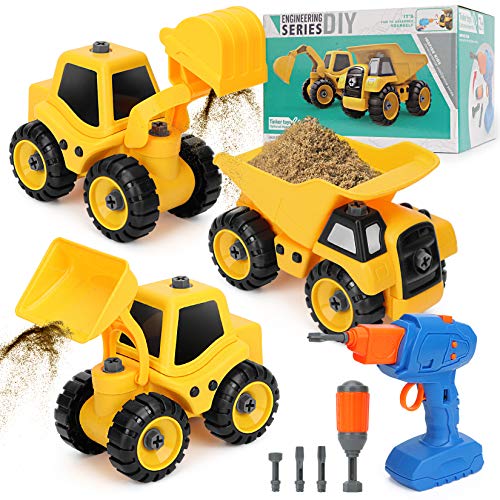 kuaima Take Apart Construction Truck Toys Set Excavator Dumper Bulldozers Toy Set Gift Set Science Education DIY Toy Kids Stem Building Toy for Boy Girls Aged 3-10