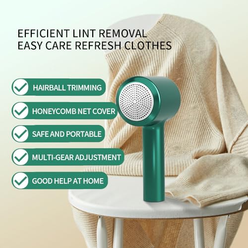 Image of Fabric lint Remover, 4-Speed Adjustment, Easily Handles Clothes of Different Materials, smoothes Out Hair Balls and Makes Clothes Smooth as New (Green)