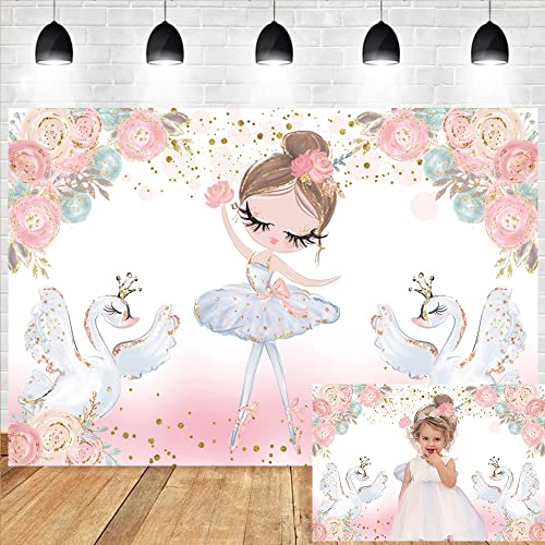 Dorcev 10X8Ft Cute Ballet Girl Backdrop For Girls Baby Shower Party Banner Glitter Swan Kids Ballet Tutu Ballerina Birthday Party Photography Background Supplies Blush Pink Floral Cake Table Props #TOP1