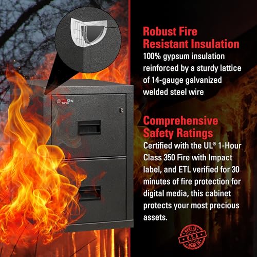 FireKing Turtle Vertical 2 Drawer Legal and Letter Fire Safe File Cabinet with Key Lock, 1 Hour Fire Rated, UL Rated & Water Resistant Home Safe, Filing Cabinet, Made in The USA, Black - Thumbnail 5