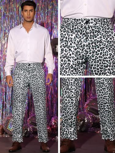 Lars Amadeus Animal Printed Dress Pants for Men's Flat Front Regular Fit Party Trousers4