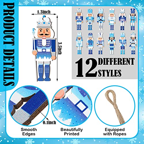 Pinkunn 48 Pcs Christmas Nutcrackers Ornament Set Blue and White Wooden Ornament Chinoiserie Hanging Wood Nutcrackers Sign Christmas Tree Decor for Holiday Party Decor Gifts(Blue Style) - Thumbnail 3