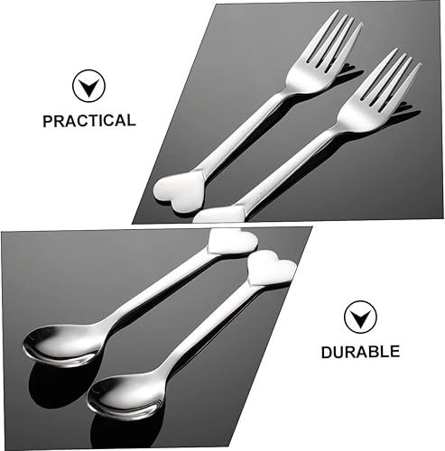 Miniatura 6 de Juego de 12 tenedores y cucharas de acero inoxidable en forma de corazón para postres, aperitivos de frutas y fiestas, cubiertos aptos para