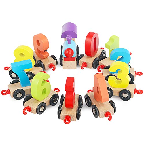 FZ FUTURE Holzeisenbahn mit Zahlen 0-9 Lernspielzeug für Kinder, Kinder Kleinkind Jungen und Mädchen Spielzeug-Zug-Sets… – Bild 2