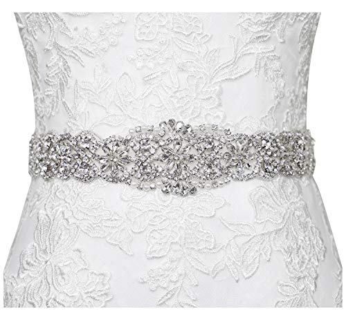 Lovful Bridal Crystal Rhinestone Braided Wedding Dress Sash Belt,Beige Sash,One Size