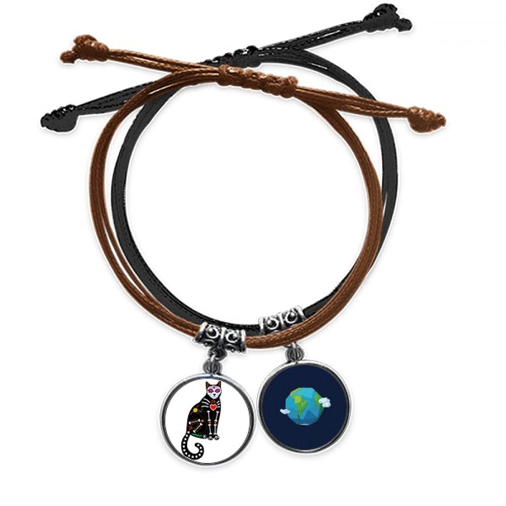 Pulsera de gato negro Halloween ajustable de cuero para disfraces cómodos 3