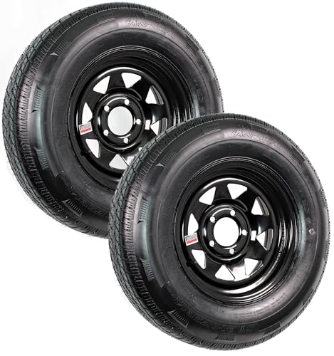 eCustomrim 2-Pack Trailer Tire and Rim Radial ST205/75R14 Load Range D 5-4.5 Black Spoke Wheel - 6 Year Warranty w/Free Roadside