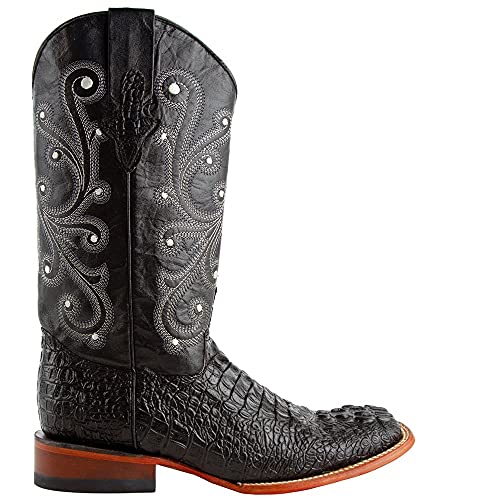 Image of Ferrini Italia Mens Stampede Crocodile Square Toe Pull On Casual Boots Mid Calf - Black