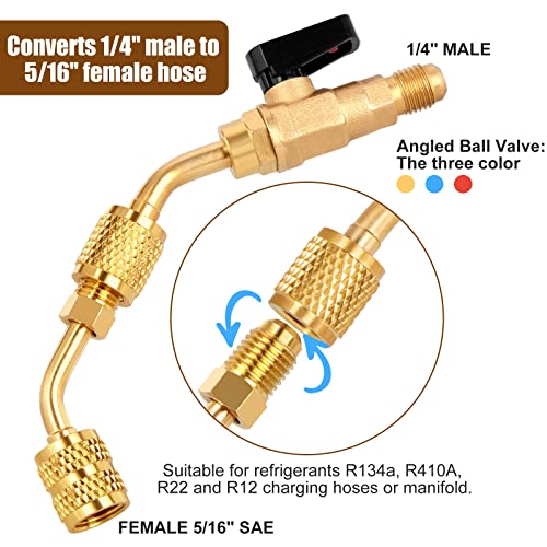 Wadeo Air Conditioner Refrigerant Angled Ball Valve For R410A R134A R12 R22 Ac Hvac With R410A Adapter, Vacuum Pump And R134A Refrigerant Tank Adapter, Valve Core And Remover For Mini Split System #TOP3
