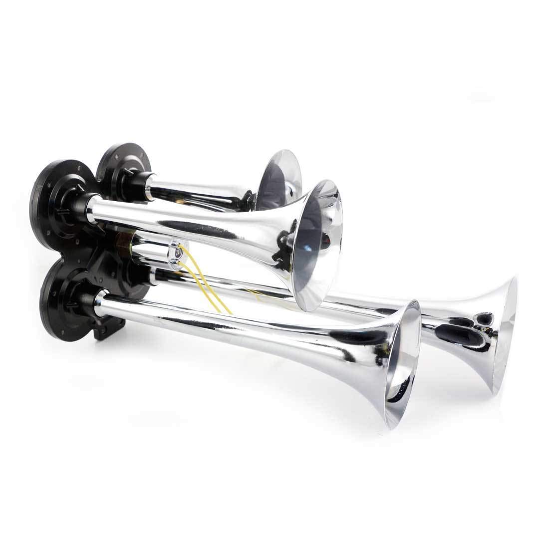 Bocina de aire de cuatro tonos cromados potente de 24 V Bocina de trompeta para camiones HDV, tractores, barcos
