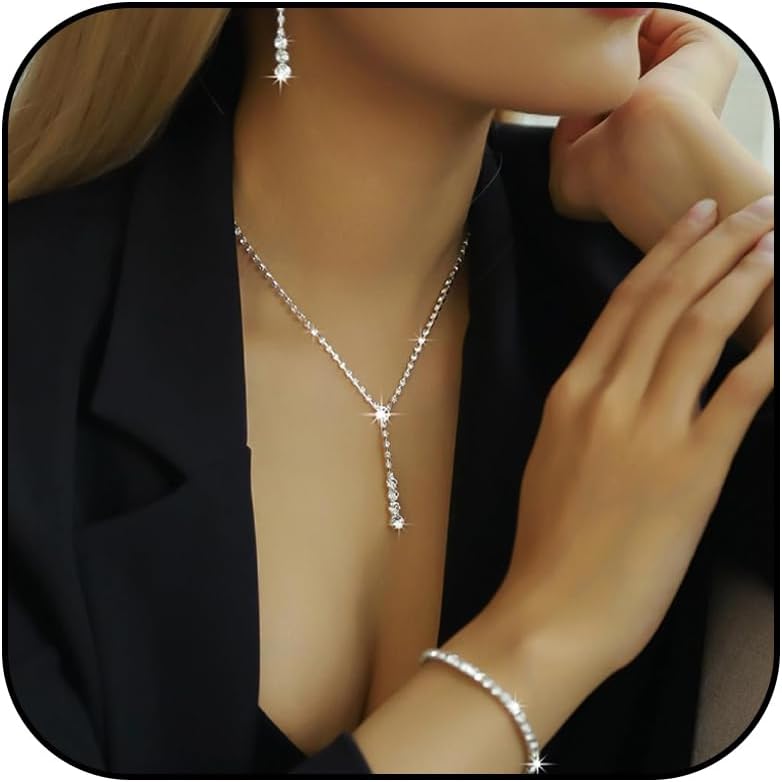 Silver Jewelry for Women Choker Necklace Wedding Jewelry Set for Bride Crystal Necklace Earrings Bracelet Set Bridesmaid Prom Bridal Jewelry Set for Women Silver Jewelry for Women Choker Necklace Wedding Jewelry Set for Bride Crystal Necklace Earrings Bracelet Set Bridesmaid Prom Bridal Jewelry Set for Women