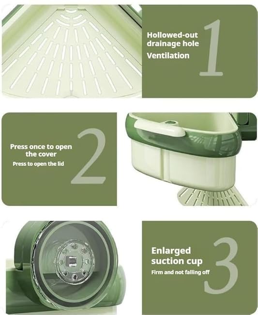 Suction Cup Sink Corner Rack, Plastic Sink Storage Rack Holder, Triangular Sinks Basket Shelf with Suction Cup Sucker, Corner Hanging, for Kitchen Bathroom Dishware(Green)