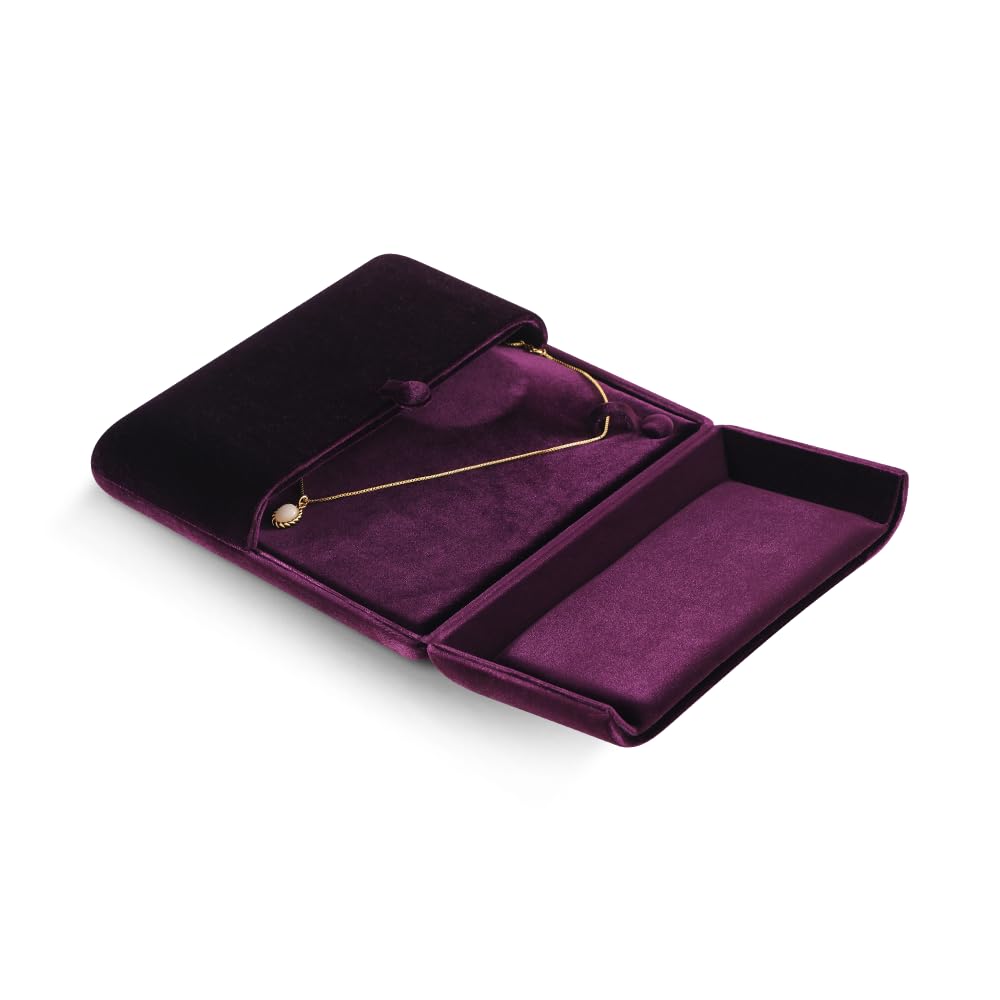 Resilient Velvet Pendant Necklace Display Box Premium Jewelry Storage Organizer Wrapping Case For Women Purple Medium Necklace Box