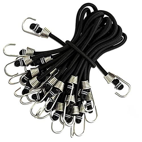 Small Bungee Cords with Hooks, 9 Inch Rubber Stretchy Bungee Cords with Carabiner Hooks, Short Black for Bikes, Camping, Tools, Carrying and Organizing Things 15 Pack