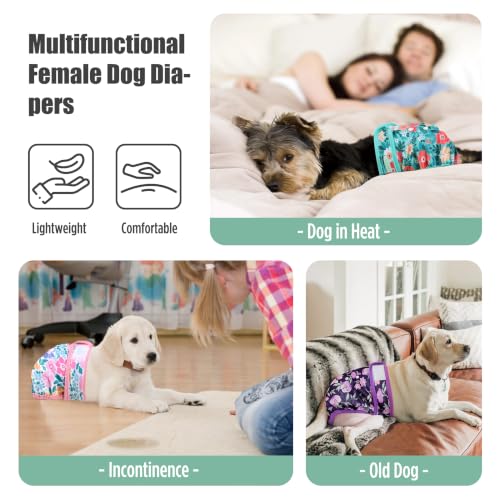 Image of wegreeco Female Dog Diapers, Washable Reusable Pet Puppy Doggie Diapers for Small Medium Large Female Dogs in Heat Period, Doggy Period Panties, 5 Pack, X-Large, Colorful Flowers