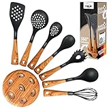 STONELINE Back to Nature 8-teiliges Küchenhelfer Set, Holzoptik, drehbarer Ständer, Kochbesteck für antihaftbeschichtes Koch- und Backgeschirr, stylisches Küchen Zubehör