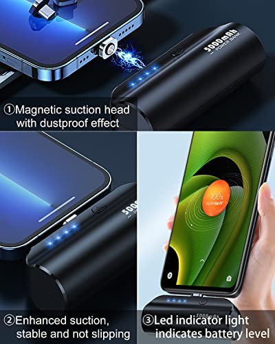 Luckyduo Portable Charger For Iphone, Mini Power Bank 5000Mah, Type C/Micro Usb 3 In 1 Replaceable Magnetic Plug thumb #4