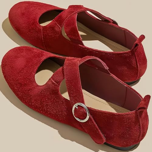 Chic Mary Jane Flats for Women Crisscross Strap Metal Buckle Rounded-Toe Genuine Leather Casual Shoes3