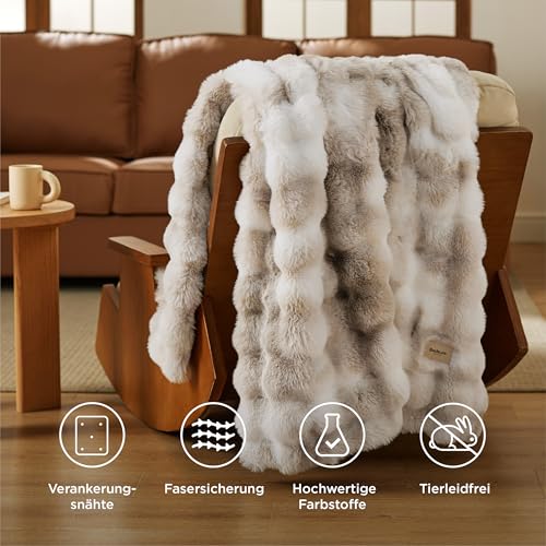 BEDSURE Bubble Decke - Kuscheldecke Flauschig, Dicke und Warme Sofadecke Für Den Winter, Kunstfelldecke, Plüsch Blanket Für Couch und Bett, Wolldecke Überwurf für Zimmer Deko, Beige, 130 X 170 cm