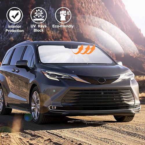 Image of Windshield Sun Shade Compatible with 2021 2022 2023 2024 2025 2026 Toyota Sienna Mini Van Accessories Sunshade Shield Keep Car Interior Cool